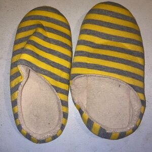 Yellow and grey stripped slippers